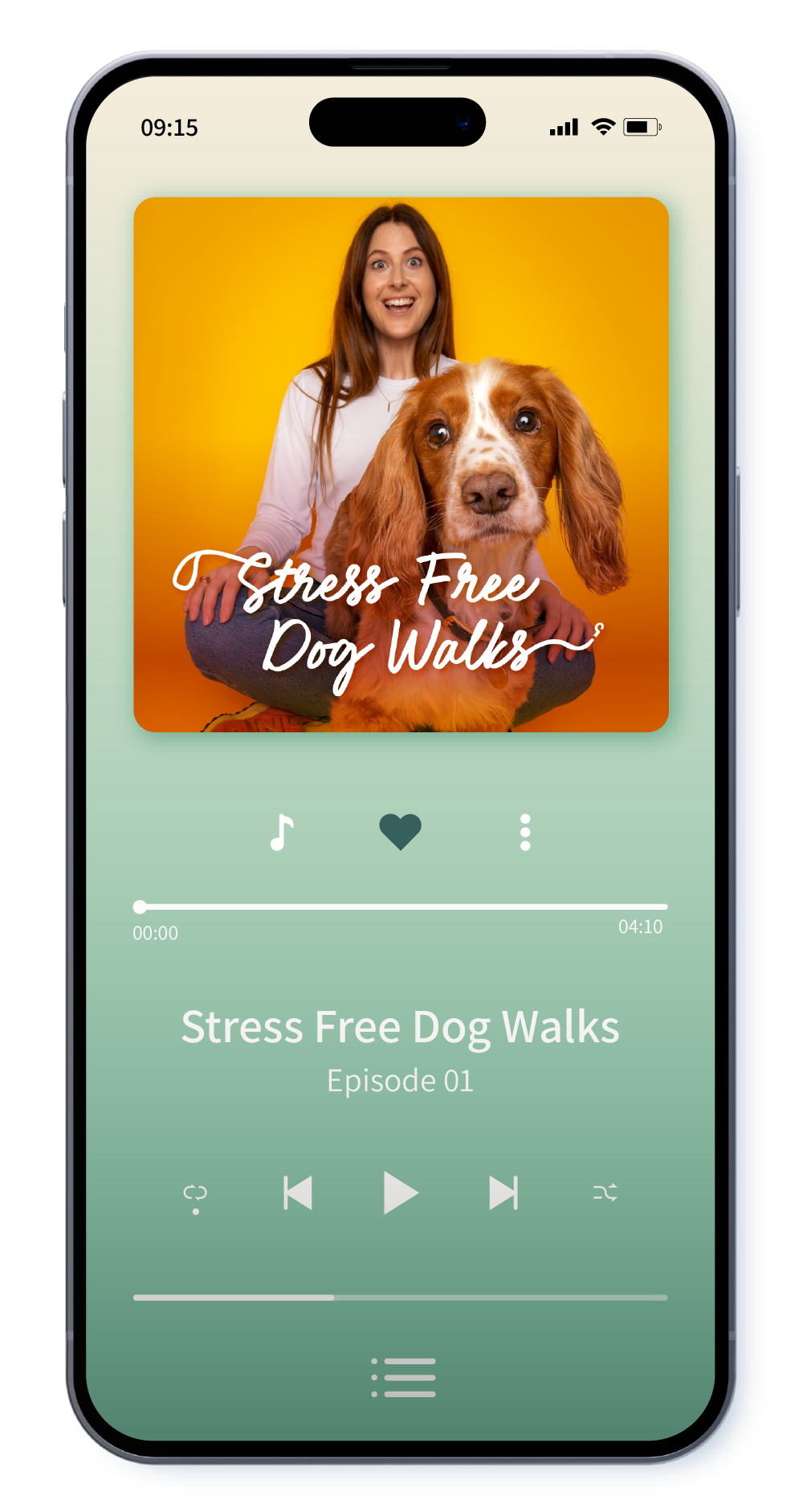 Stress Free Dog Walks podcast on phone